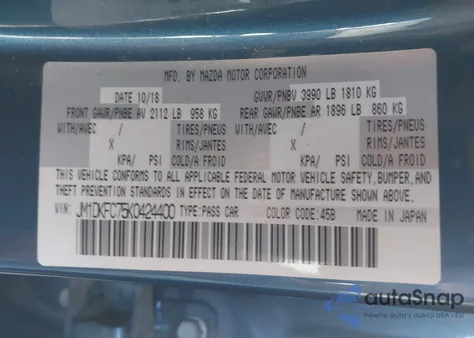 2019 Mazda Cx-3 Touring from USA, damaged, VIN JM1DKFC75K0424400